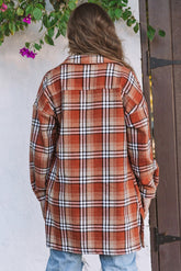 Plaid Drop Shoulder Side Slit Shirt Dress